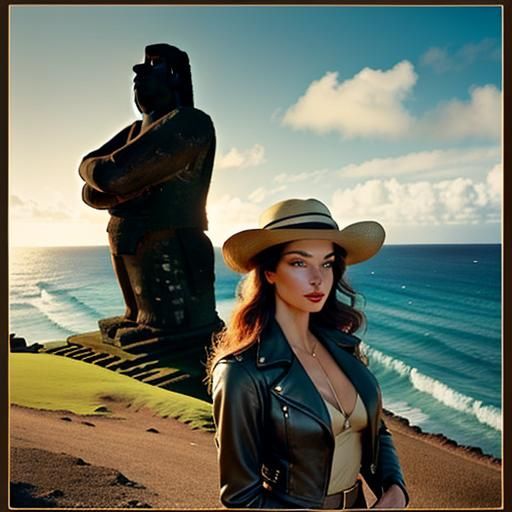 Vintage Travel Poster of Woman at Easter Island