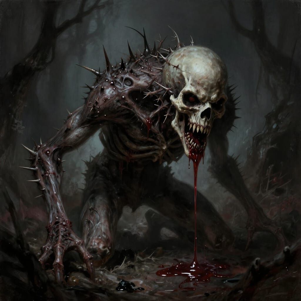 Sinister Skeletal Creature Emerges from Shadows