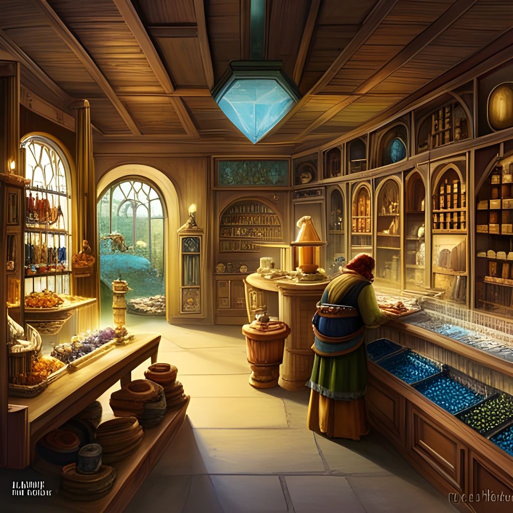 Cozy Dwarven Crystal Shop Illustration