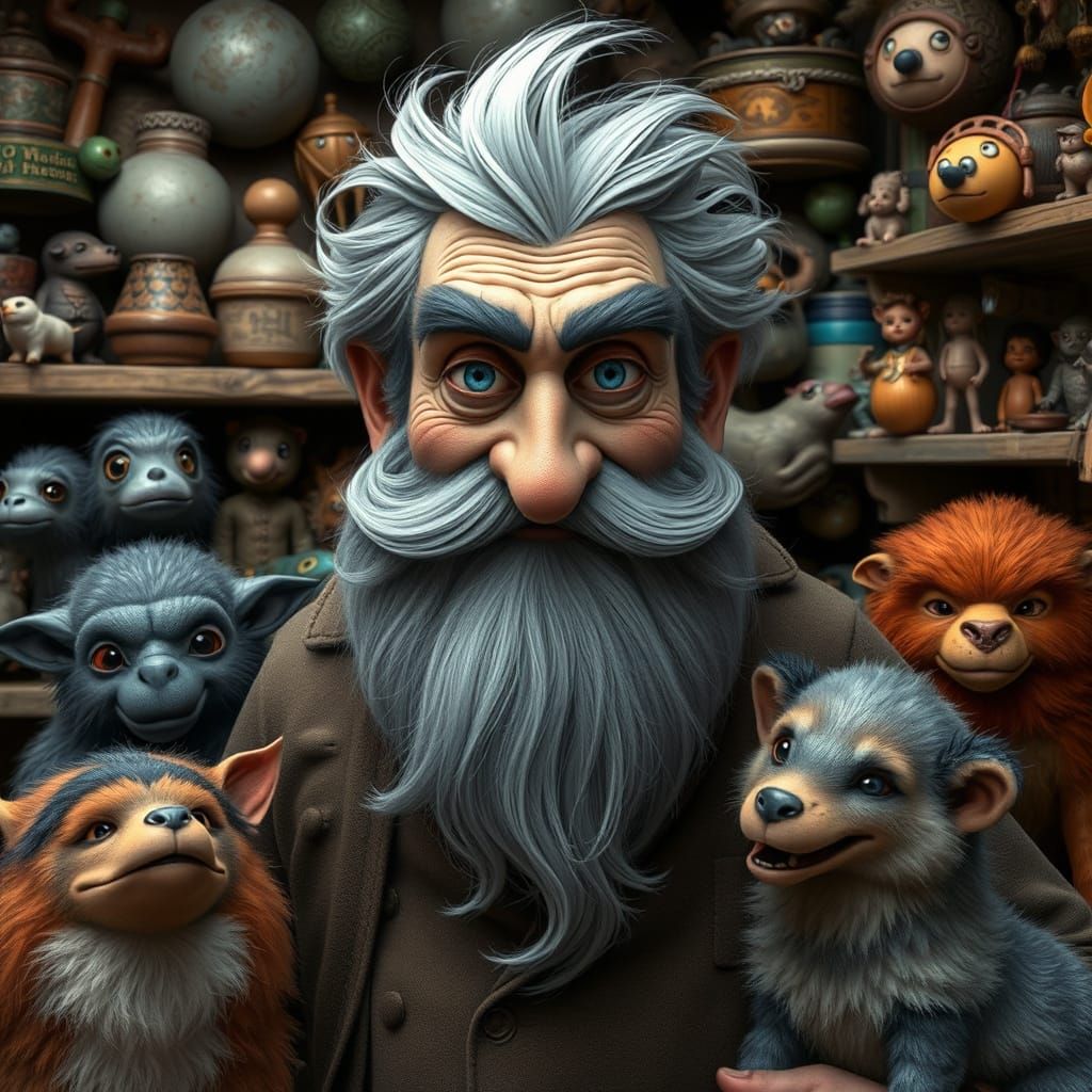 Whimsical Shop Scene with Pack Animals in Animation Style