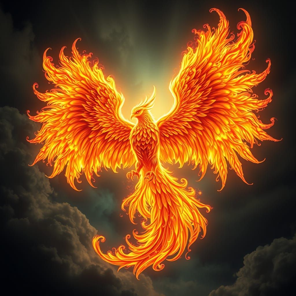 Phoenix Rises from Flames in Vibrant Art Nouveau Style