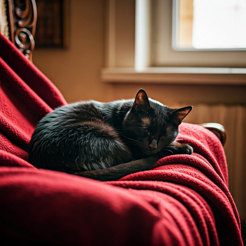 Serene Black Cat in Warm Golden Light