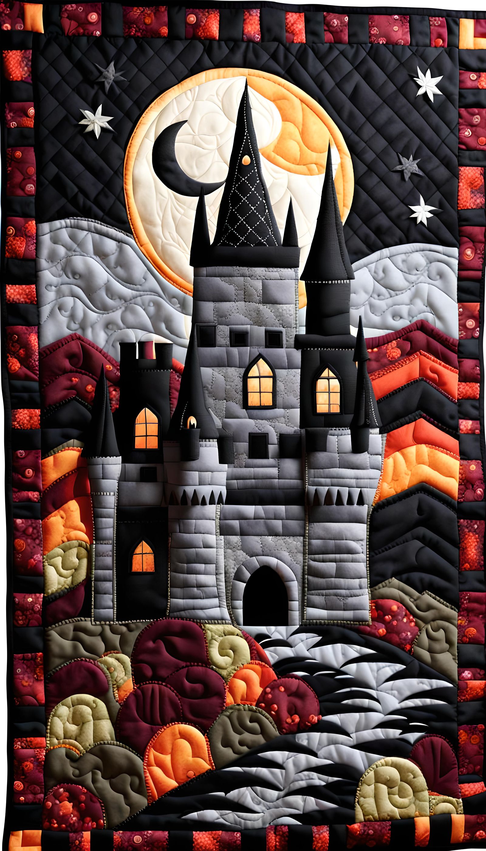 Quilted Gothic Castle in Whimsical 3D Render