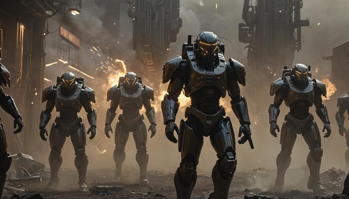 Futuristic Warriors Storm Imperial Stronghold in Neon-Lit Ep...