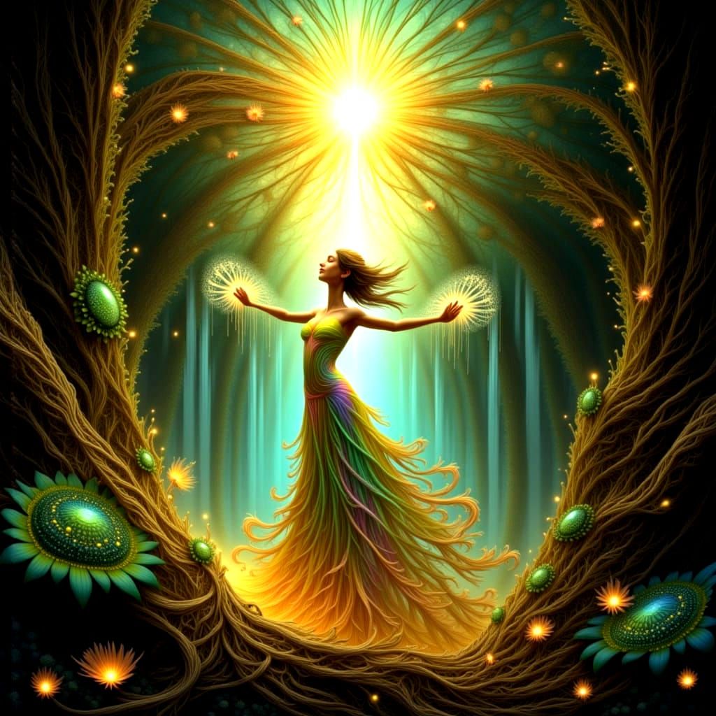 Surreal Dreamscape of a Radiant, Postmodern Youth with Embro...