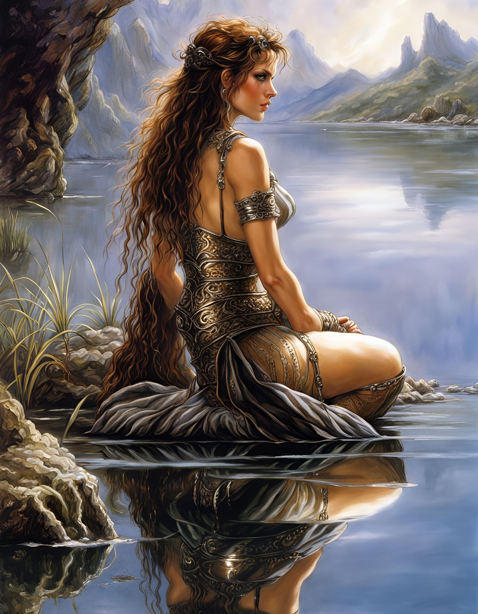 Exhausted Adventurer Reflecting in Dark Fantasy Style