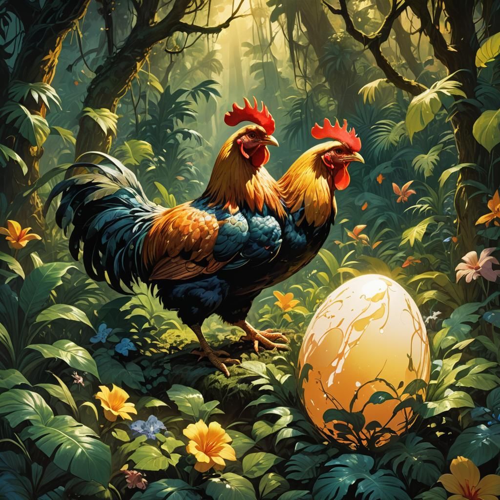 Fantasy Chicken Emerges from Glowing Egg