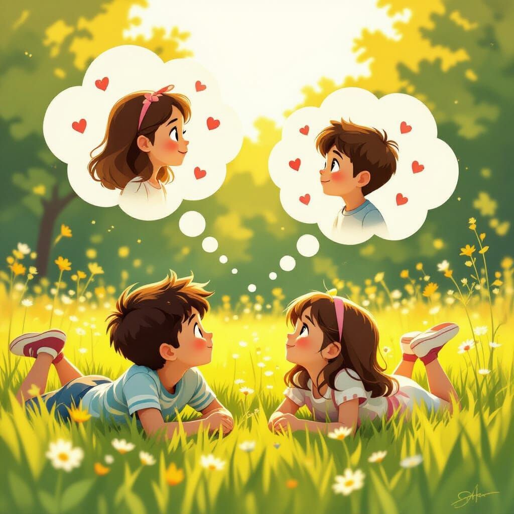 Young Love Blossoms in Sunlit Meadow