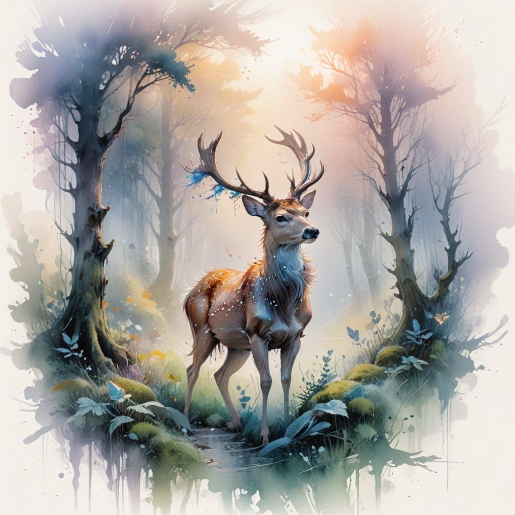 Enchanted Forest at Dawn: A Dreamlike Deer