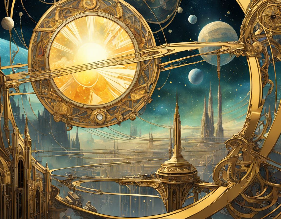 Art Nouveau Space Colony Poster in Mucha Style