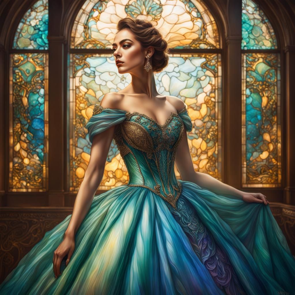 Lady in Ballgown, Louis Comfort Tiffany Style