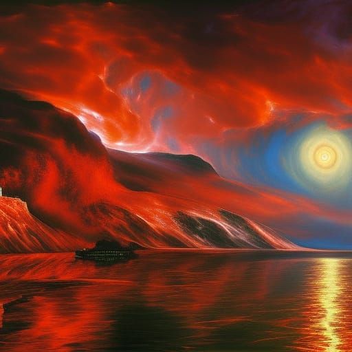 Dramatic Blood Red Sky Fantasy Painting