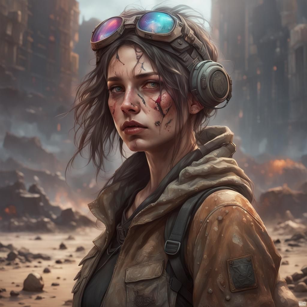 Lonely Girl in Post-Apocalyptic Wasteland Portrait