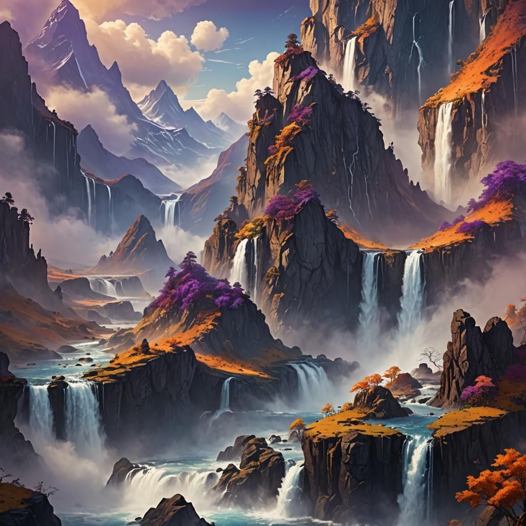 Epic Fantasy Landscape with Floating Mountains