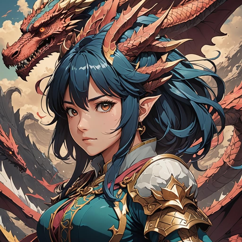 Anime Girl Dragon Hybrid: Cel-Shaded Manga Art
