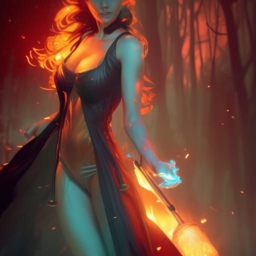 Hot Witch in Dark Fantasy Style