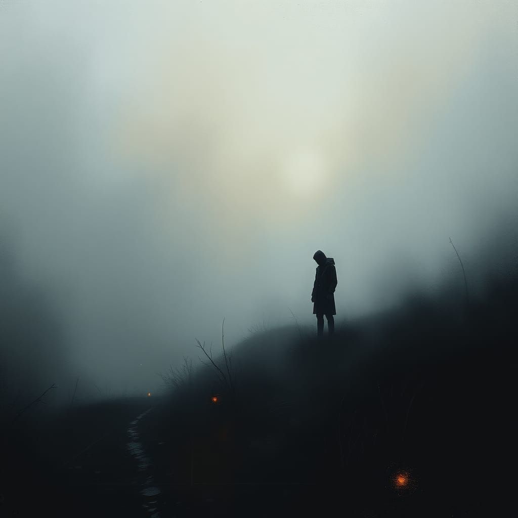 Contemplative Figure in Mist: Surrealist Art