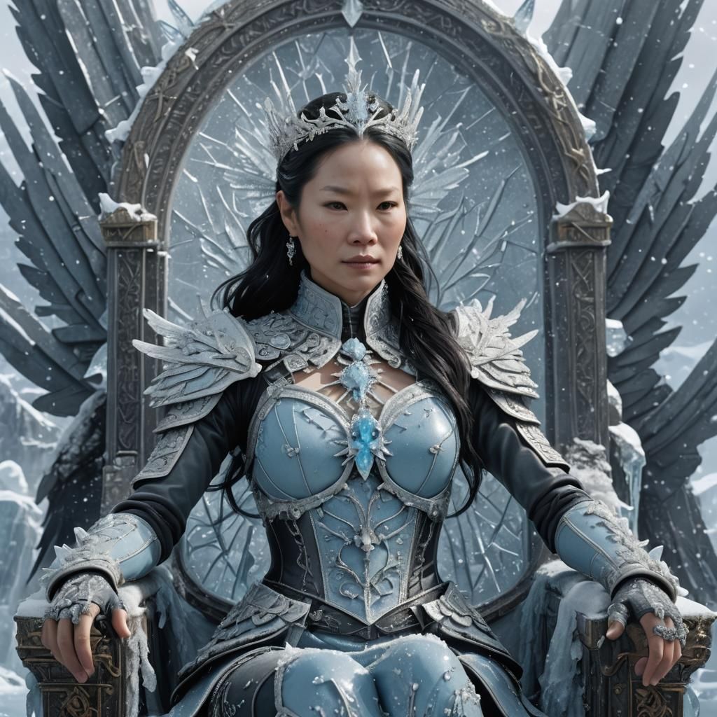 Black Angel Queen on Beryl Throne in High-Fantasy Art