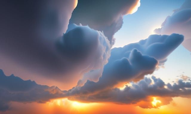 Ocean Sunset Cloudscape with Lightning, Photorealistic 8K