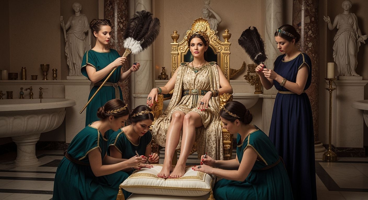 Regal Roman Empress on Gold Throne in Lavish Palace