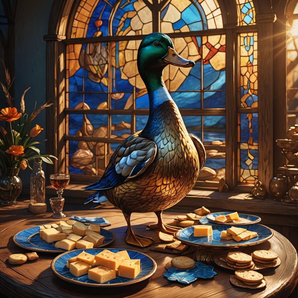 Duck and Cheese Still Life in Oil Painting Style