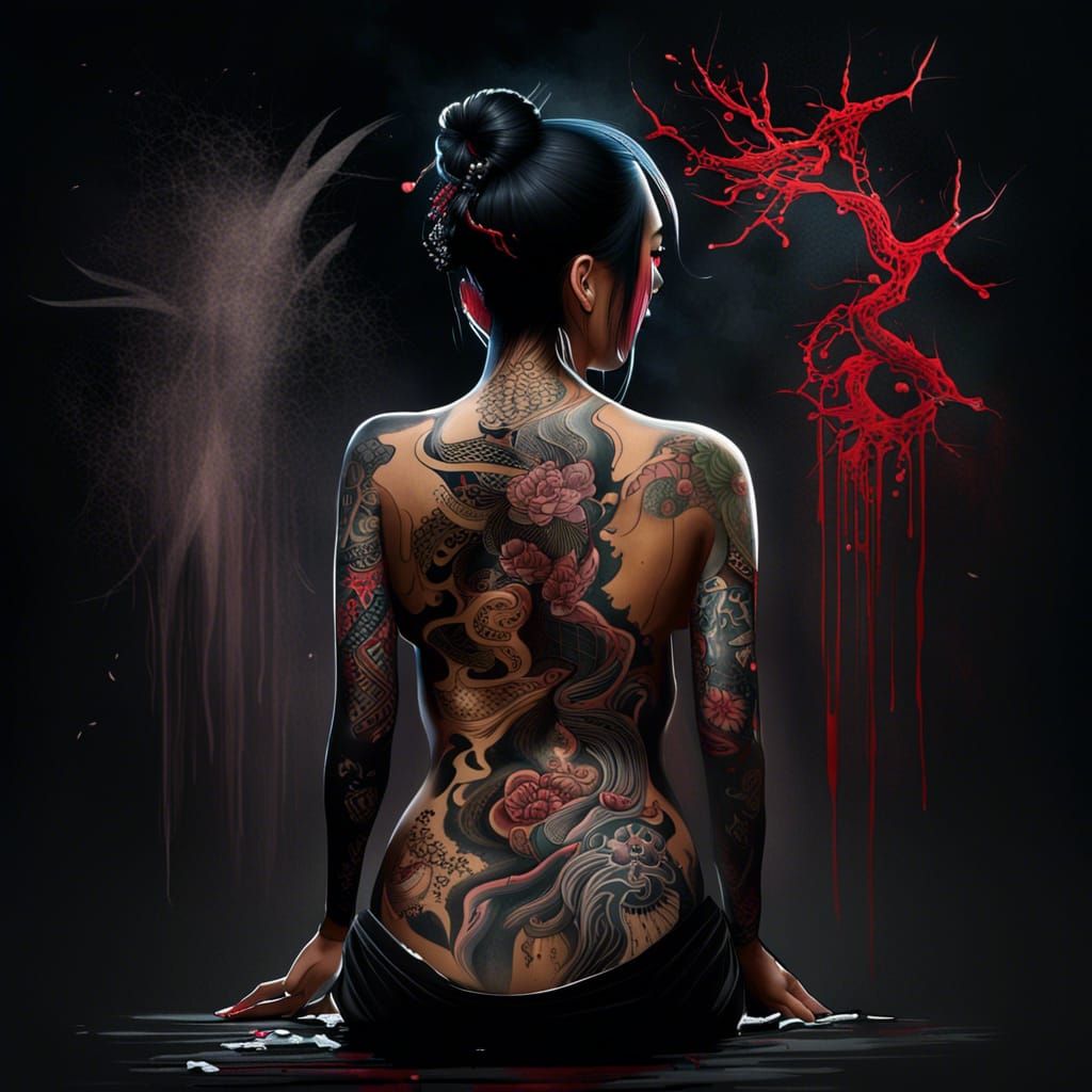 Yakuza Woman with Tattoos and Magic, Splash Art