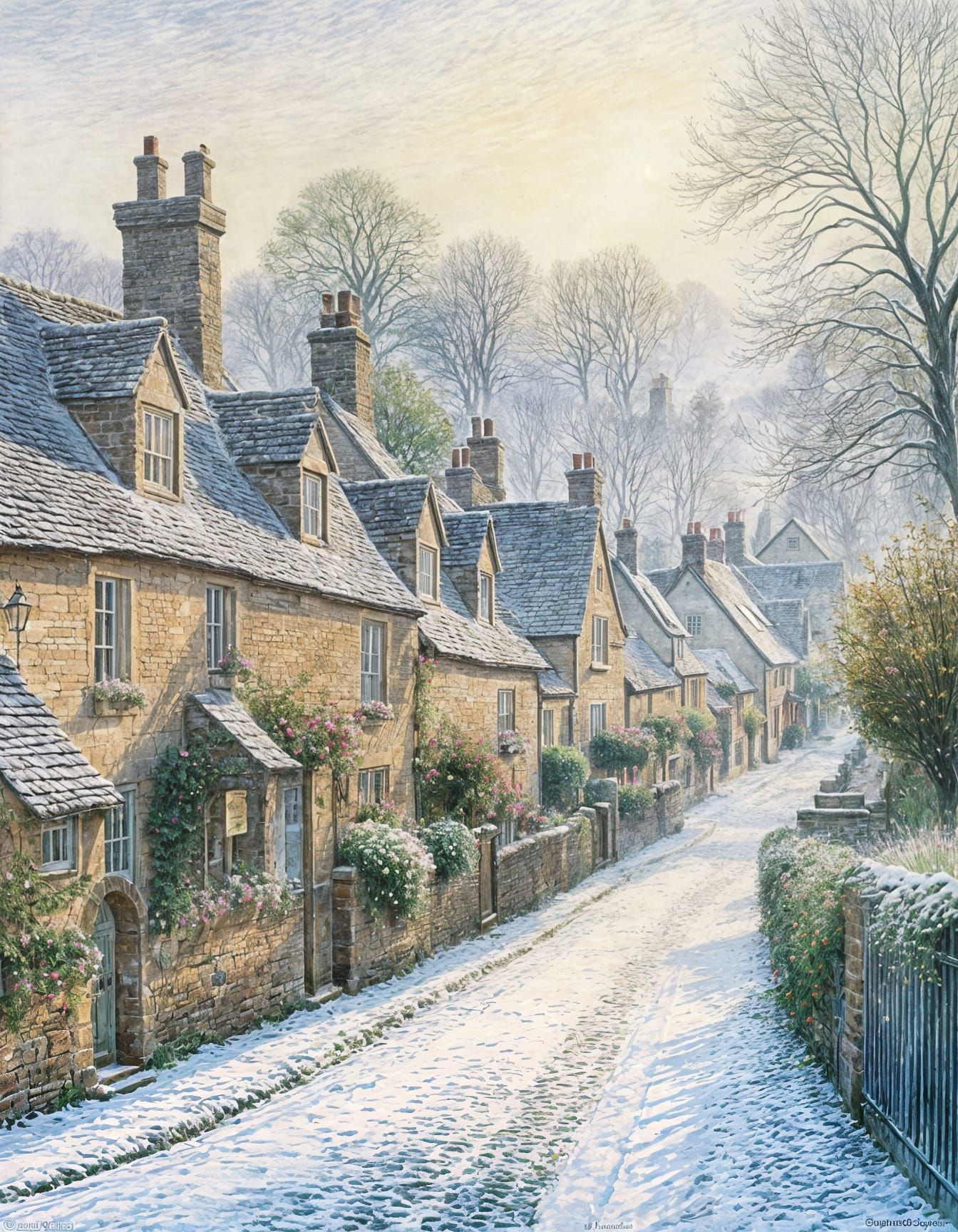 Chipping Camden Winter Morning in Pastel Watercolors