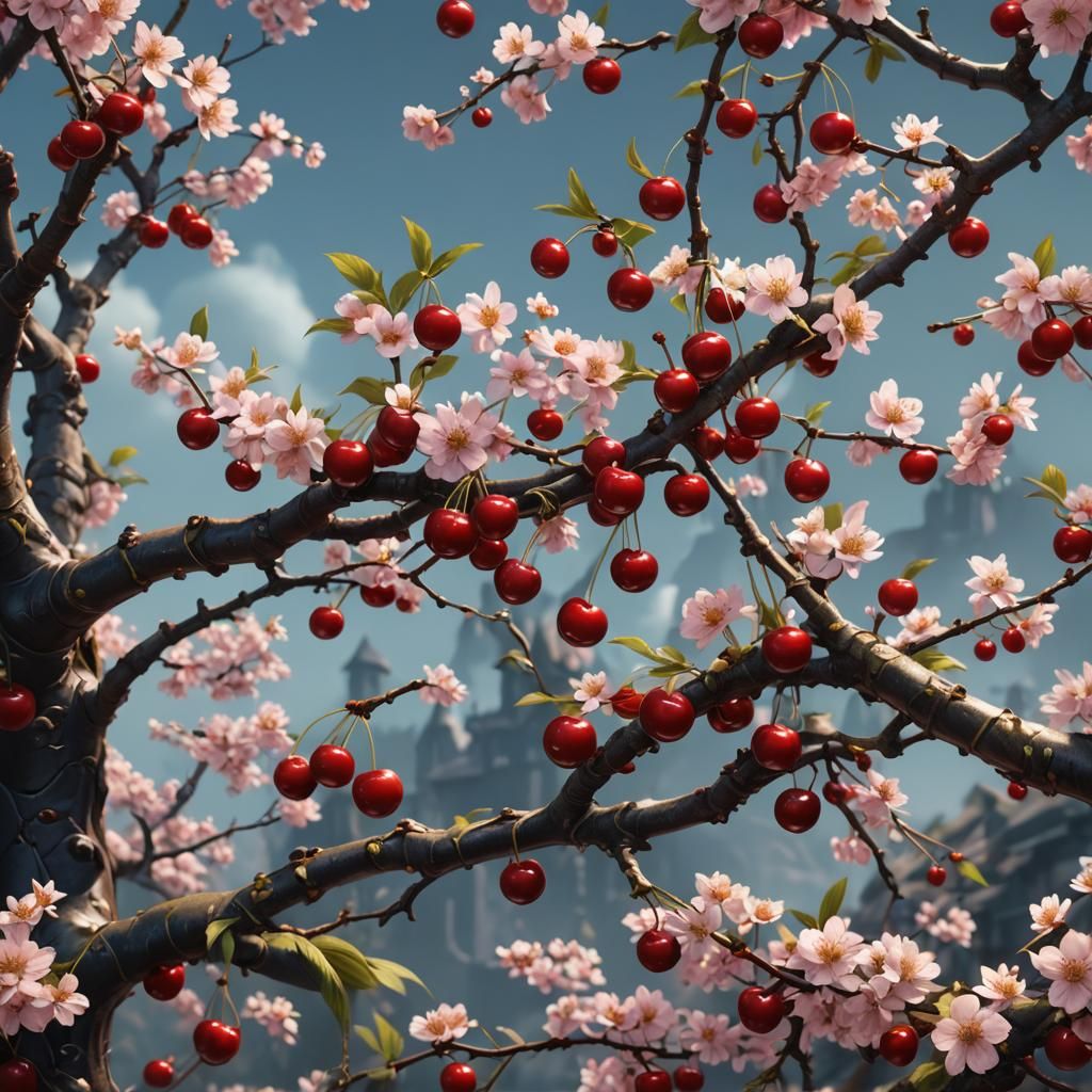 Cute Cherry in Detailed Matte Painting Style