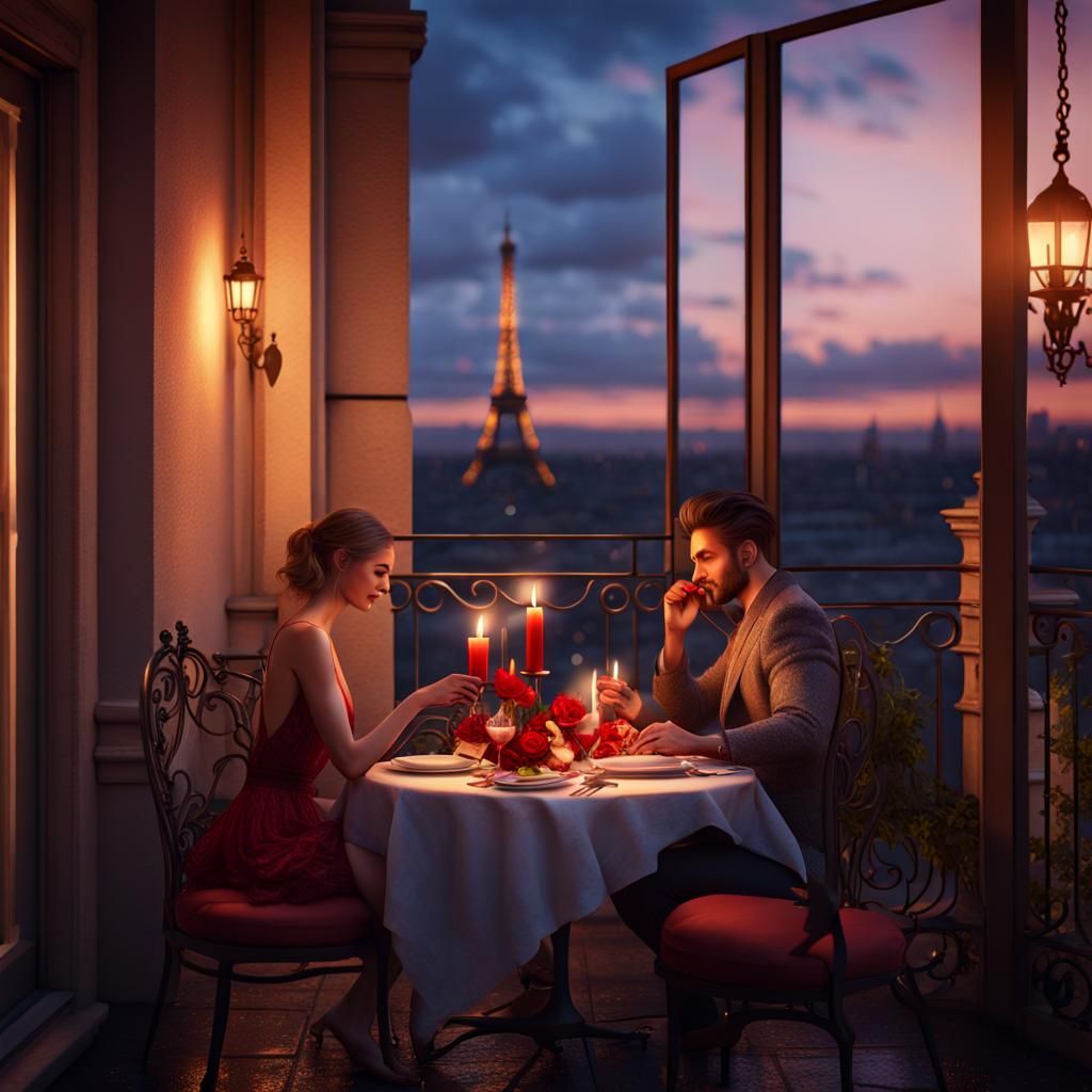 Romantic candlelit dinner in Paris