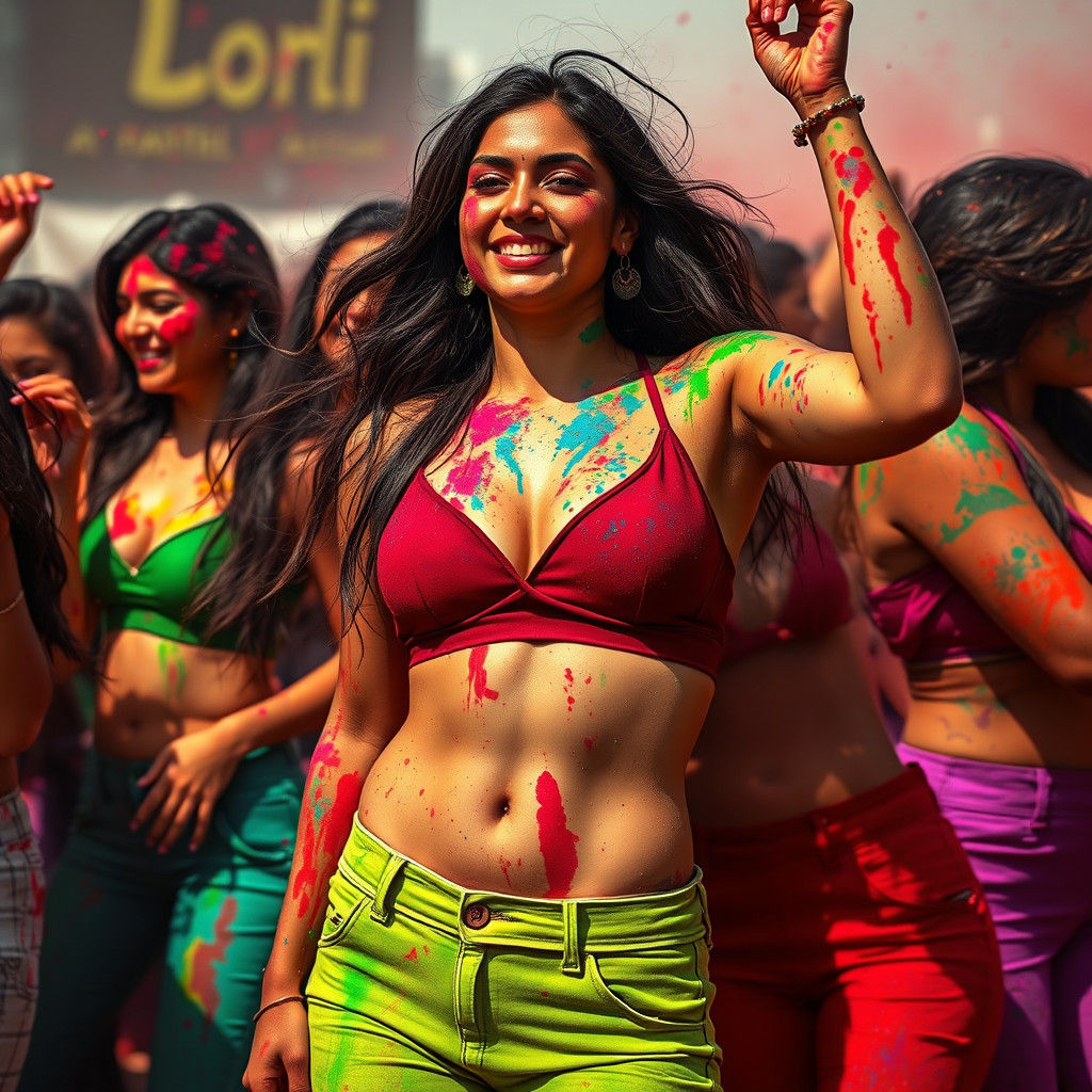 Women Celebrate Holi in Vibrant Abstract Hues
