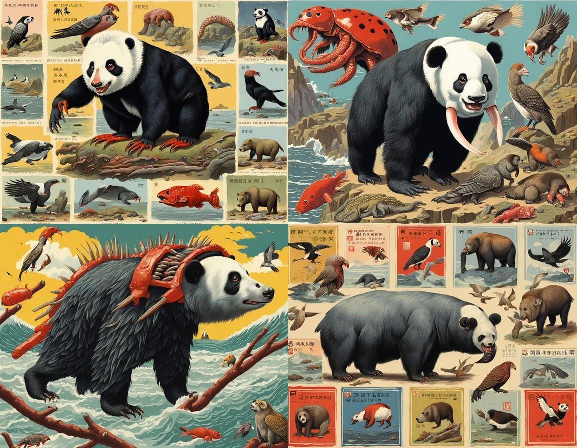 Bizarre Mutant Creatures in Ladybird Book Style