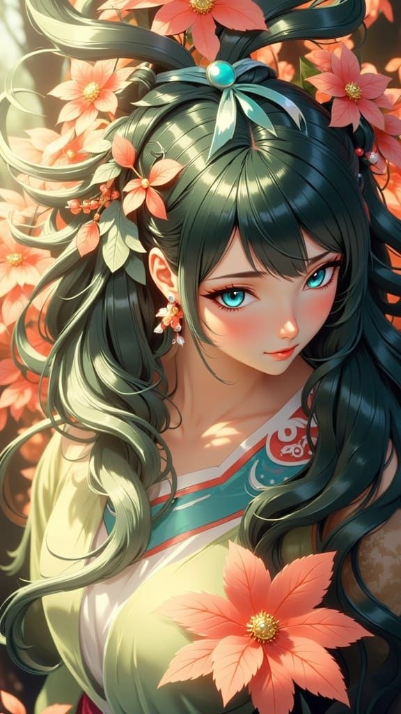 Woman in Elegant Hanfu Attire with Intricate Details