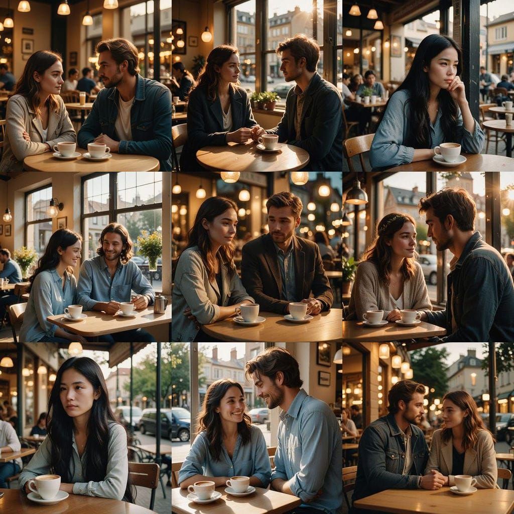 Intimate Café Moment: Sunlight, Coffee, and Shared Smiles