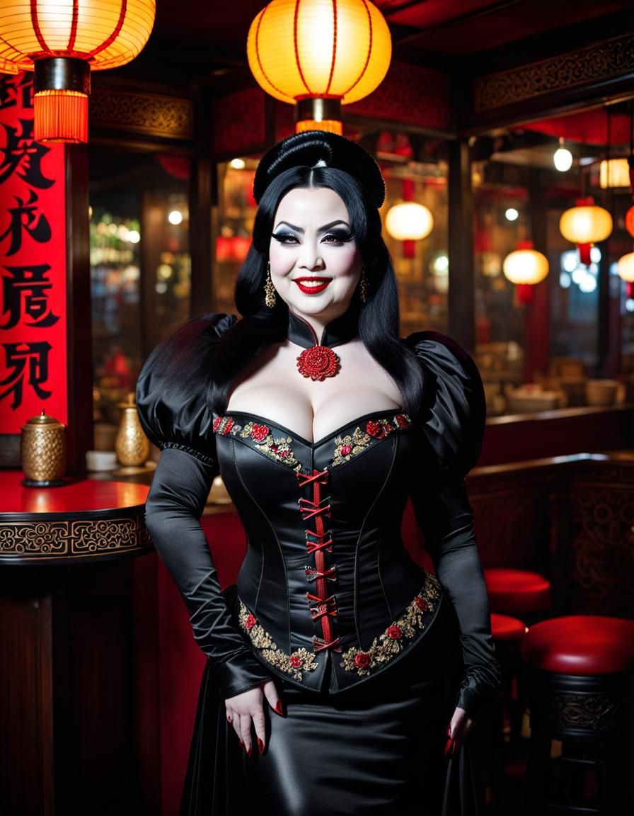 Gothic Snow White in Oriental Cafe