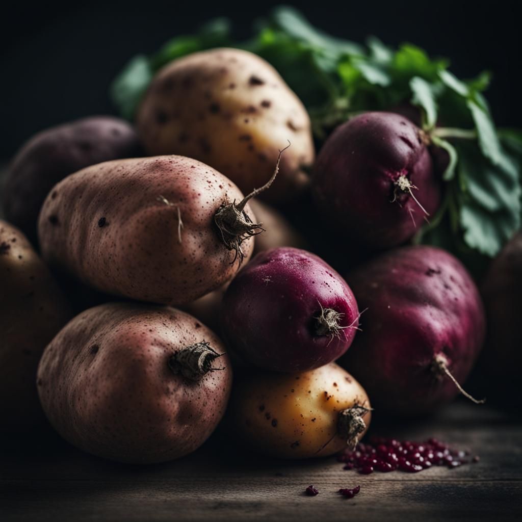 Potato, Sweet Potato, and Beetroot Portrait