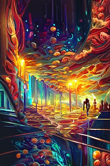 Multiverse Walkway: Digital Art in Retro Style