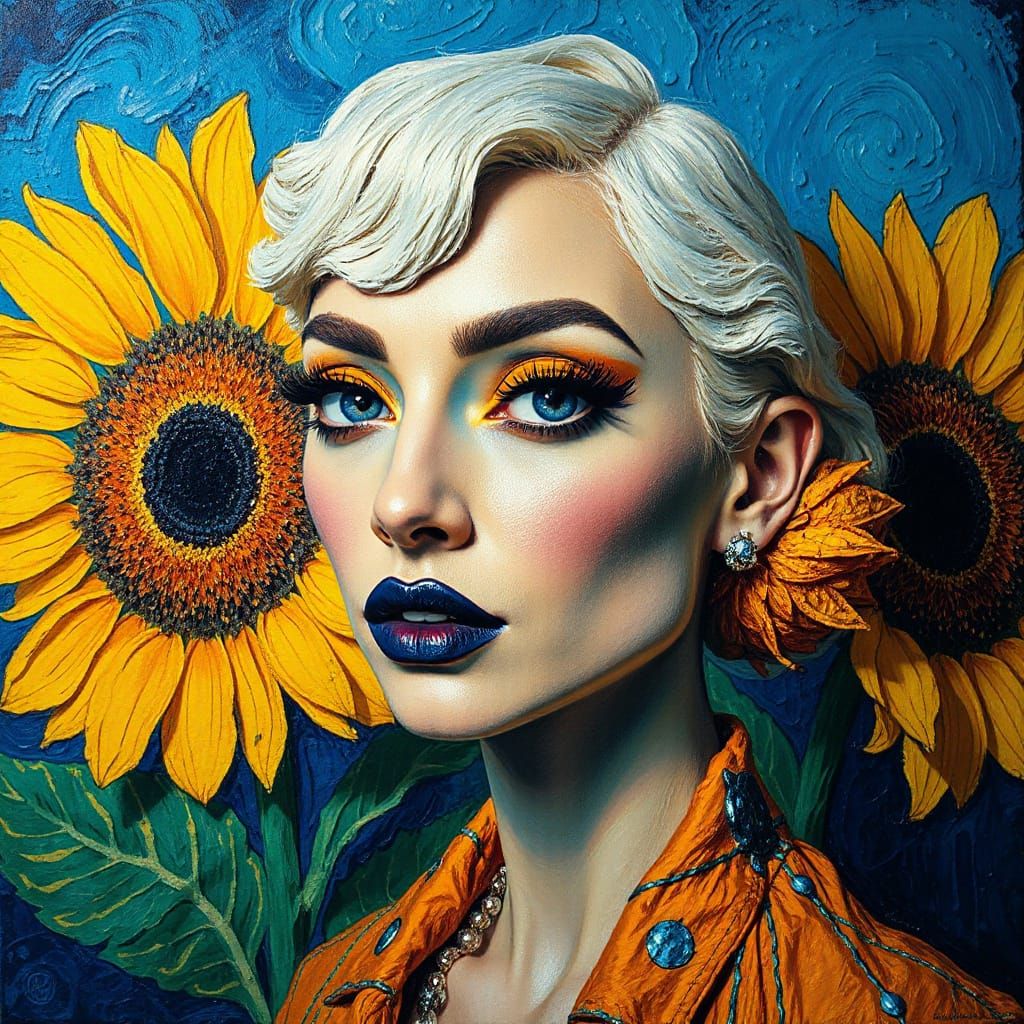 Lady Gaga Caricature as Van Gogh Acrylic Painting