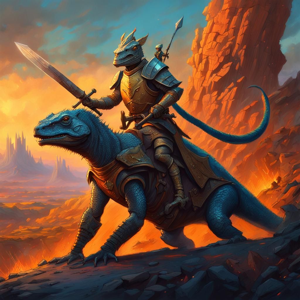 Lizardfolk Knight Rides Kangaroo into Battle