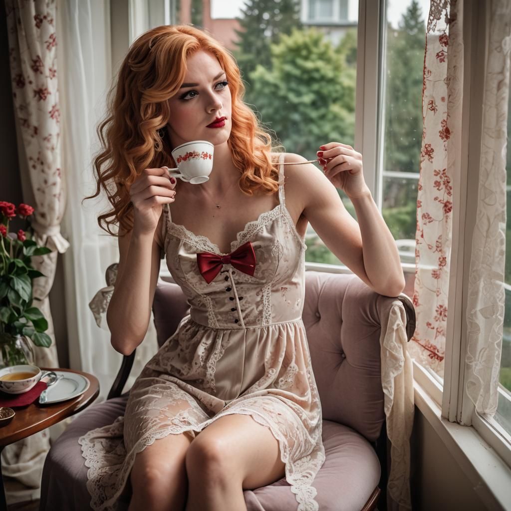 Cross-Dressed Boy Drinking Tea: Professional Photography