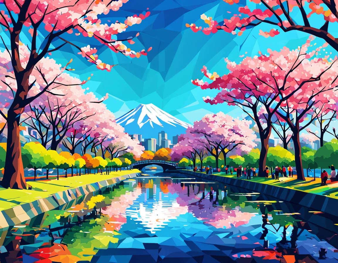 Ueno Park Cherry Blossoms in WPAP Pop Art Style