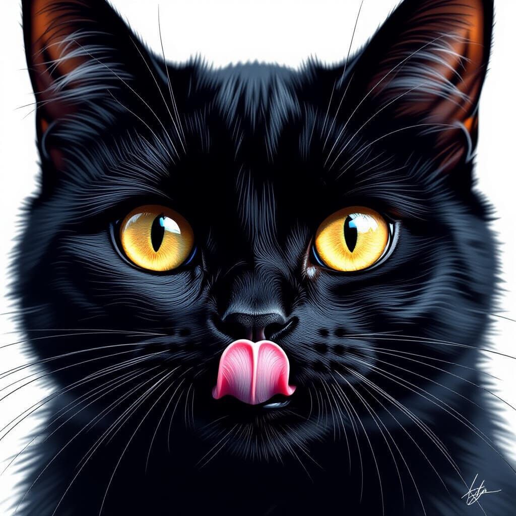 Hyper-Detailed Black Cat Portrait with Golden Eyes