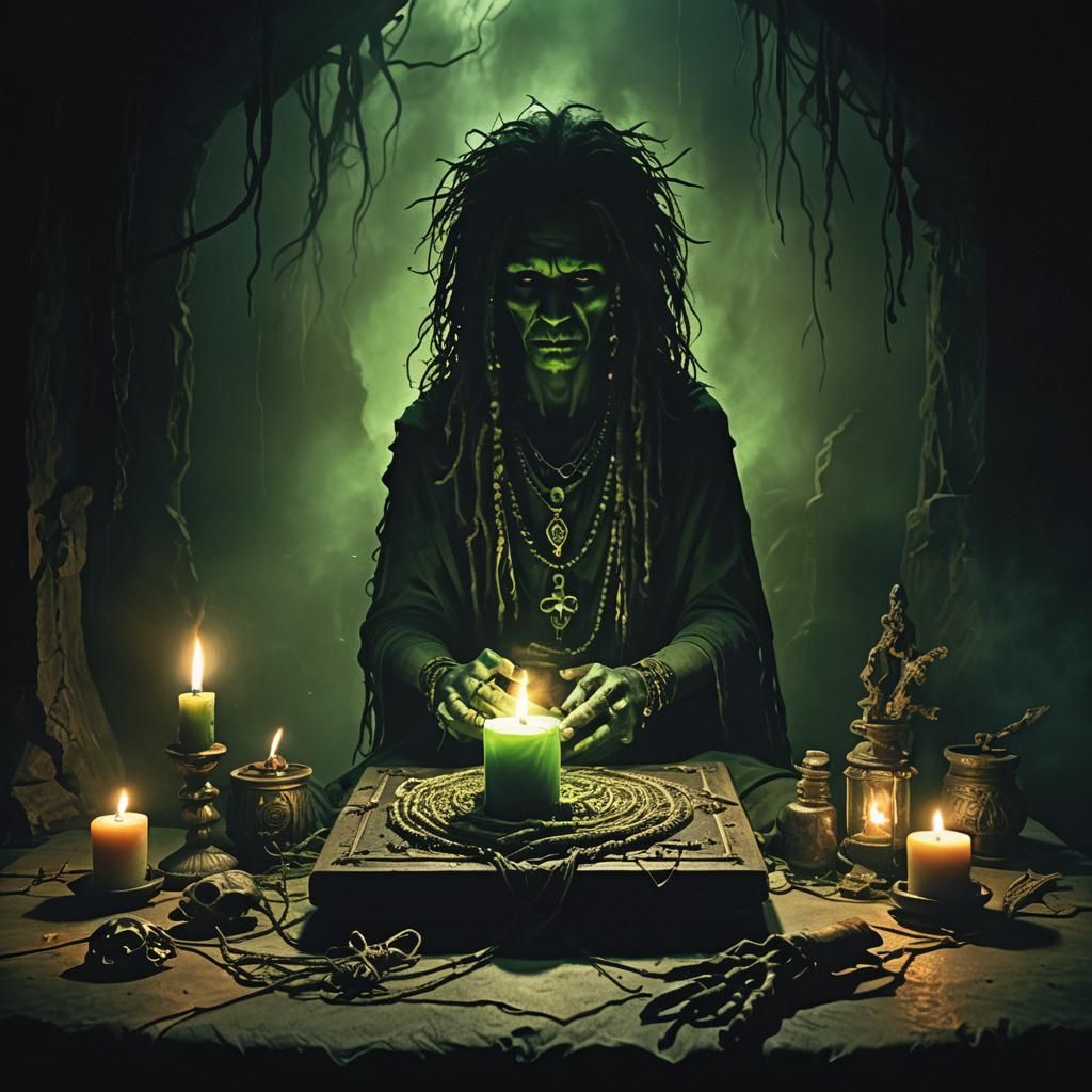 Eerie Voodoo Talisman on Misty Altar