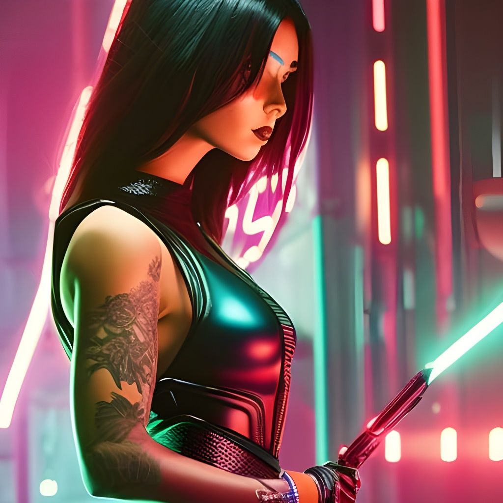 Neon Witch Portrait in Cyberpunk Style