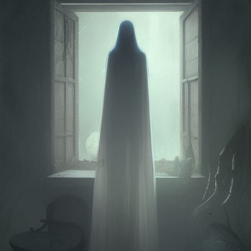 Ghostly Woman Watches Over Crib in Moonlight