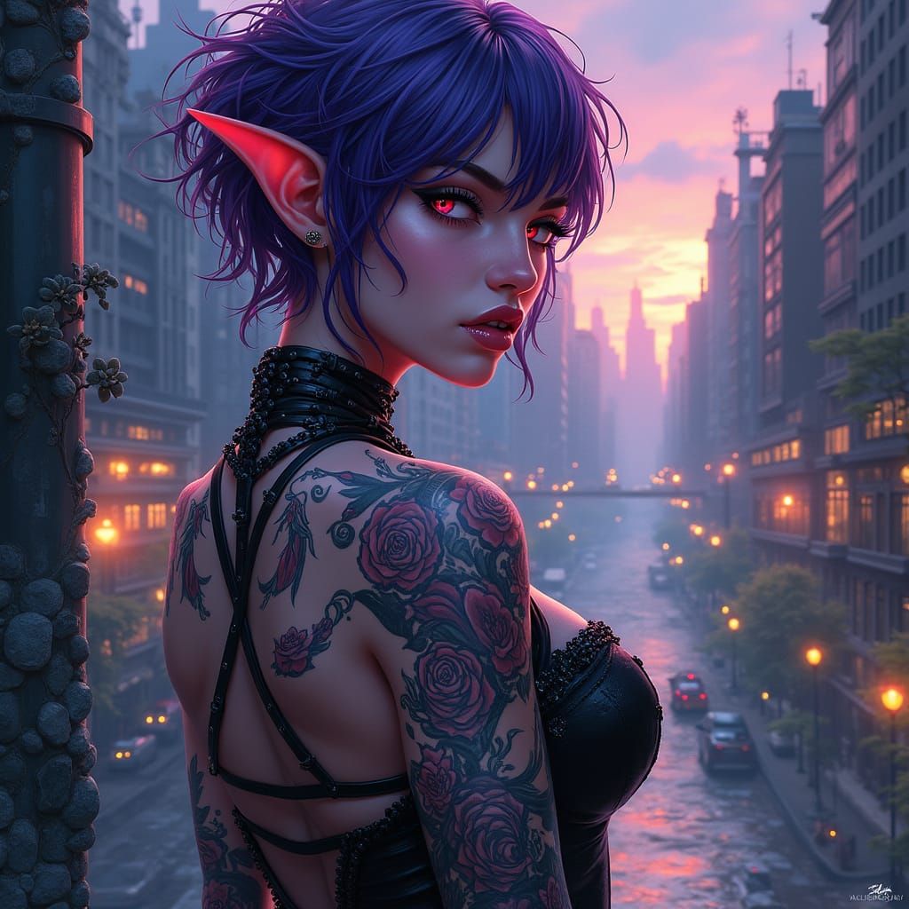 Sultry Vampire Elf in Urban Dreamscape