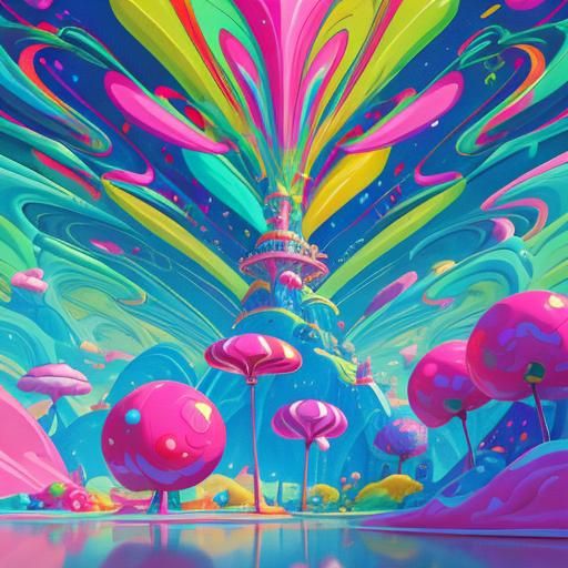 Whimsical Candy Land with Neon Weapons
