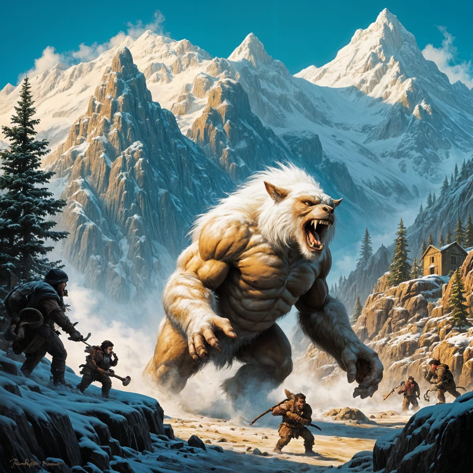 Frazetta-Style Snow Monster Devastates Village