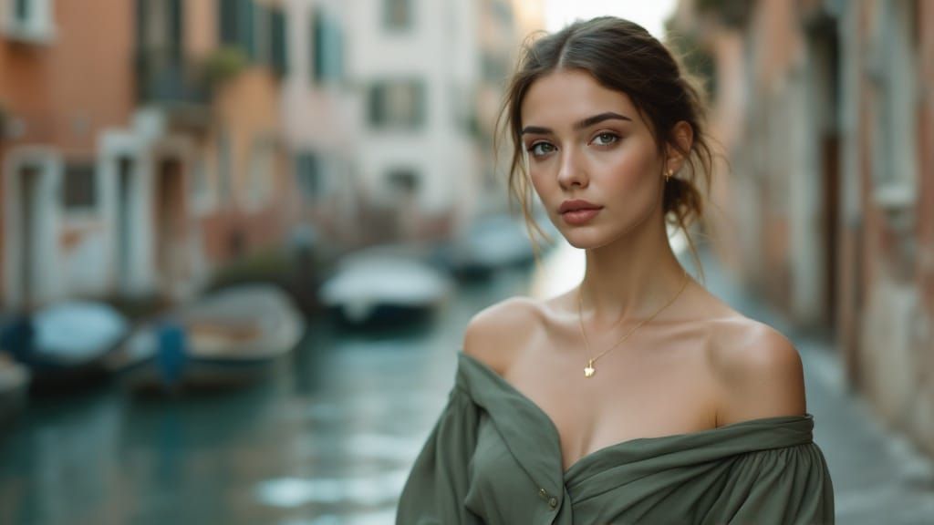 Timeless Elegance in Soft Focus: A Young Woman's Gentle Port...