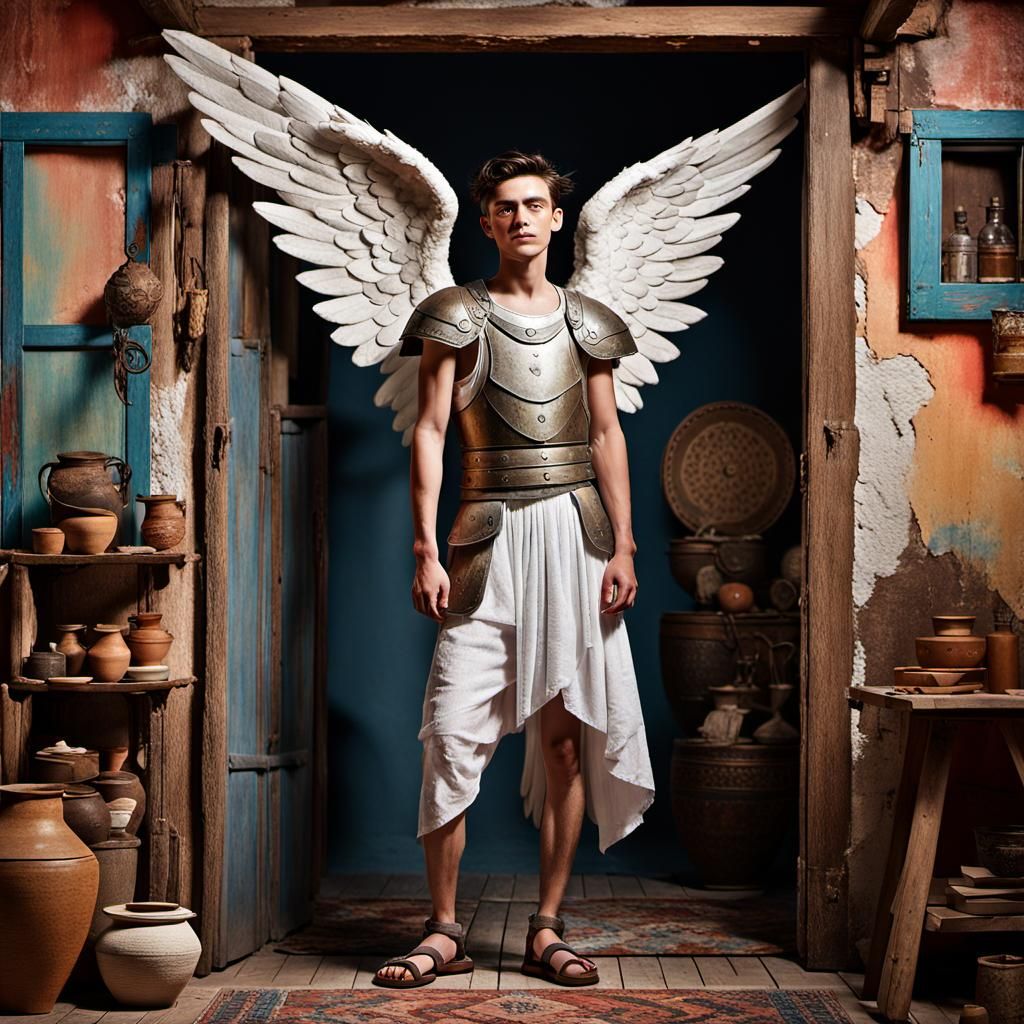 Androgynous Angel in Turkish House, Anime Impasto Art