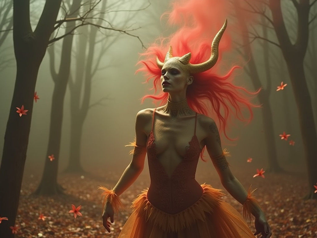 Surreal Demon Art Piece in Dark Room, Fashion Photography